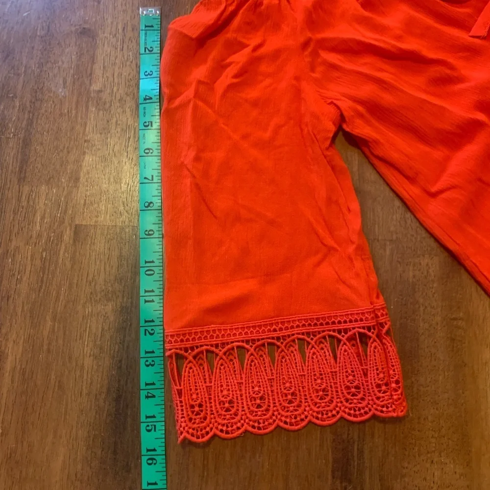 CATO NWT top Medium Poinciana Orange Crocheted trim sleeves bottom off shoulder - Picture 4 of 6